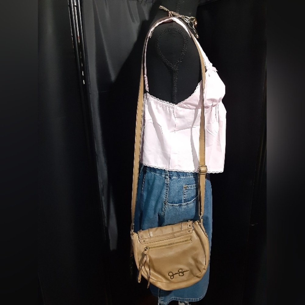 Jessica Simpson Stylish Tan Leather Crossbody Bag Boho Hippie Western